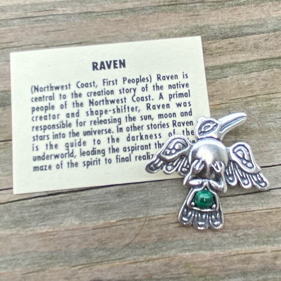 Raven Pendant .925 Sterling Silver w/ genuine Malachite gemstone USA - Picture 13 of 13